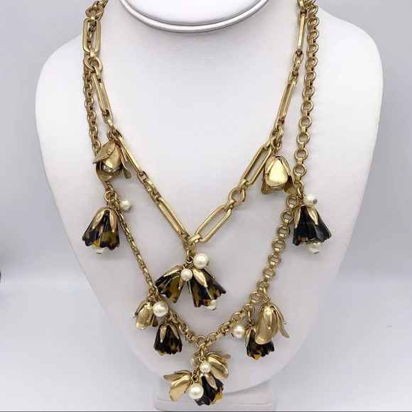 J. Crew Tortoise Pearl Crystal Double-Strand Necklace - Picture 1 of 4